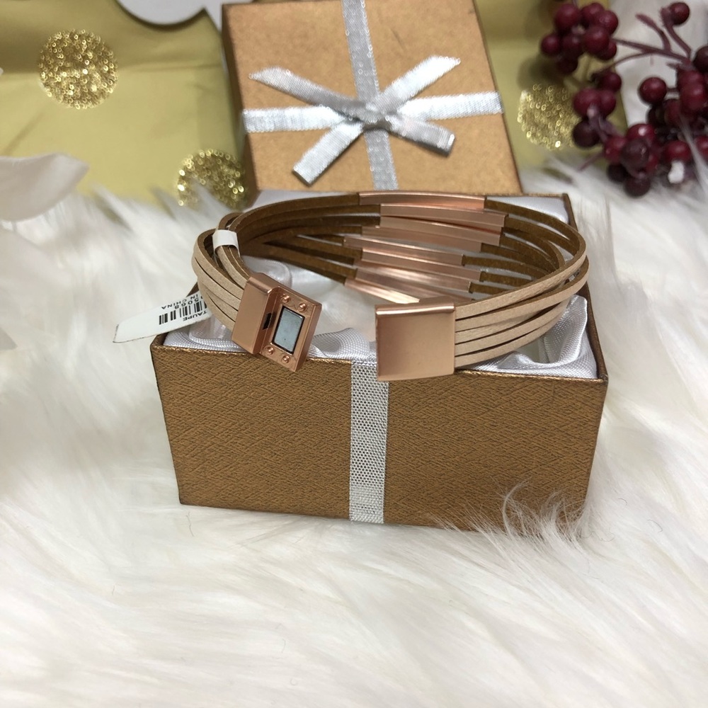 🆕🎁FRANCESCA’S Leather copper/taupe bar bracelet - Picture 8 of 8